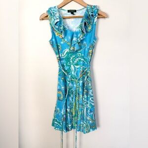 Vintage Y2K Lauren Ralph Lauren Blue Floral Mini Dress Size MP Fairy‎ Festival